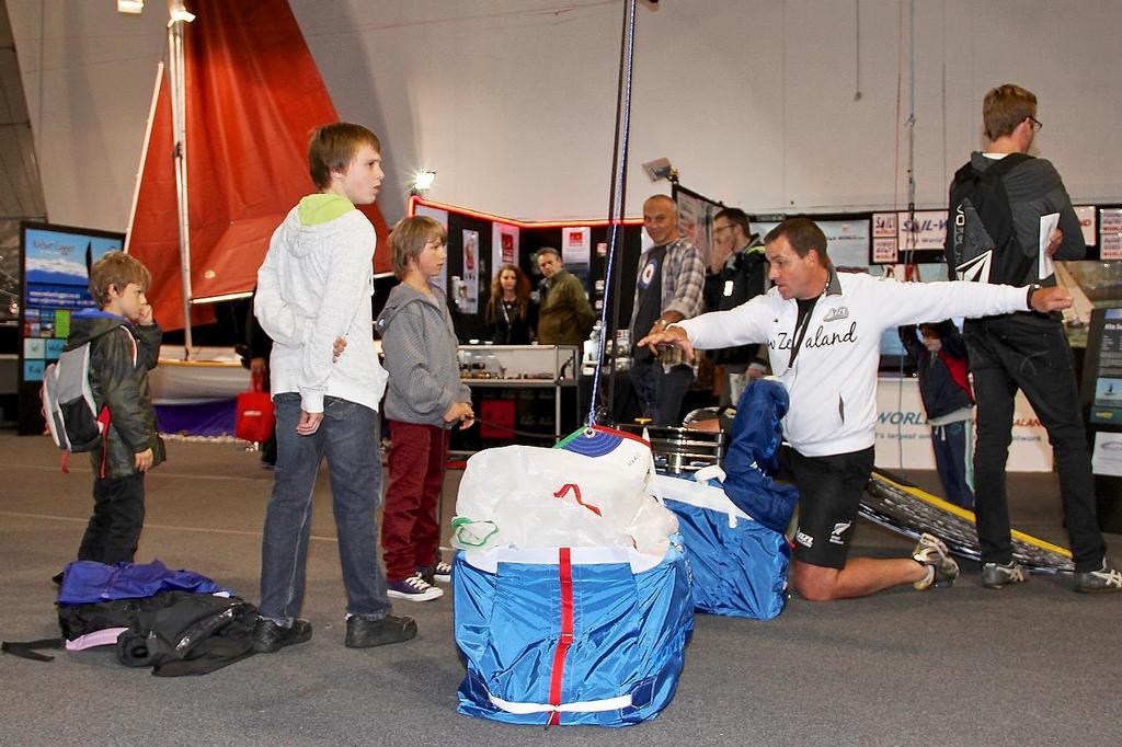 Yachting NZ&rsquo;s RSO Hamish Hey, demonstrates how to hoist the spinnaker - Hutchwilco Auckland Boatshow 2013 - Day 2 photo copyright Richard Gladwell www.photosport.co.nz taken at  and featuring the  class