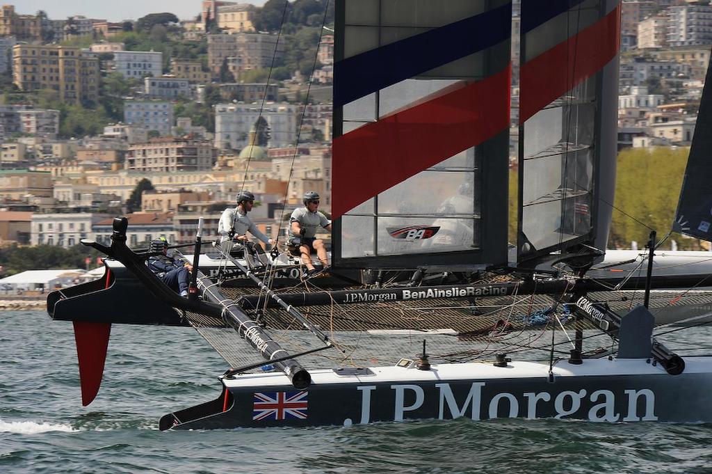 Ben Ainslie skipper of J.P. Morgan Bar is bringing his AC45 toward the leeward gate at an official practice on the Bay of Napoli on April 17, 2013. photo copyright  SW taken at  and featuring the  class
