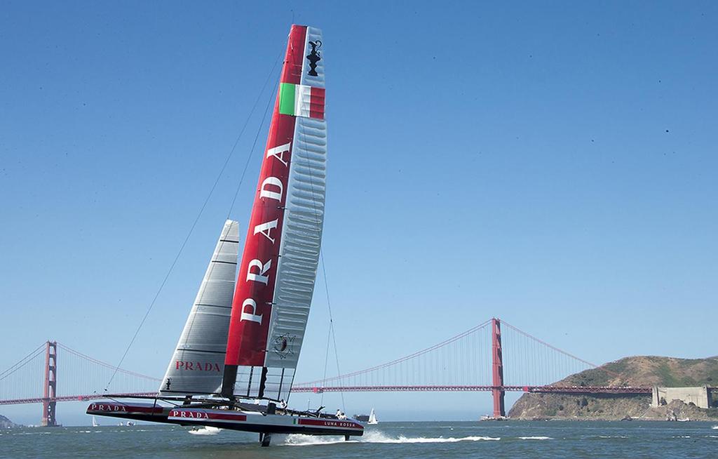 Luna Rossa (ITA) goes foiling on San Francisco Bay for the first time, May 18, 2013 © Carlo Borlenghi/Luna Rossa http://www.lunarossachallenge.com