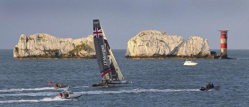 20130601  Copyright onEdition 2013©
Free for editorial use image, please credit: Ian Roman/onEdition

Sir Ben Ainslie on his way to breaking the Round the Island Record by over 15 minutes (2hrs 52 mins 15 secs) onboard J.P. Morgan BAR AC45. The win was dedicated to the memory of his friend Andrew 'Bart' Simpson, who died in a sailing accident recently. A black ribbon with 'Bart' in the middle were worn by the crew in his memory.

The J.P. Morgan Asset Management Round the Island Race (Saturday 1 photo copyright onEdition http://www.onEdition.com taken at  and featuring the  class