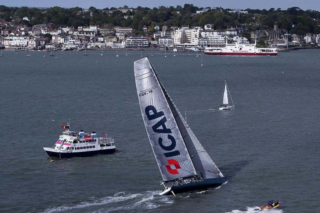 The ICAP Leopard finish with Line Honours for the Monohull class today at the J.P. Morgan Asset Management Round the Island Race. © onEdition http://www.onEdition.com