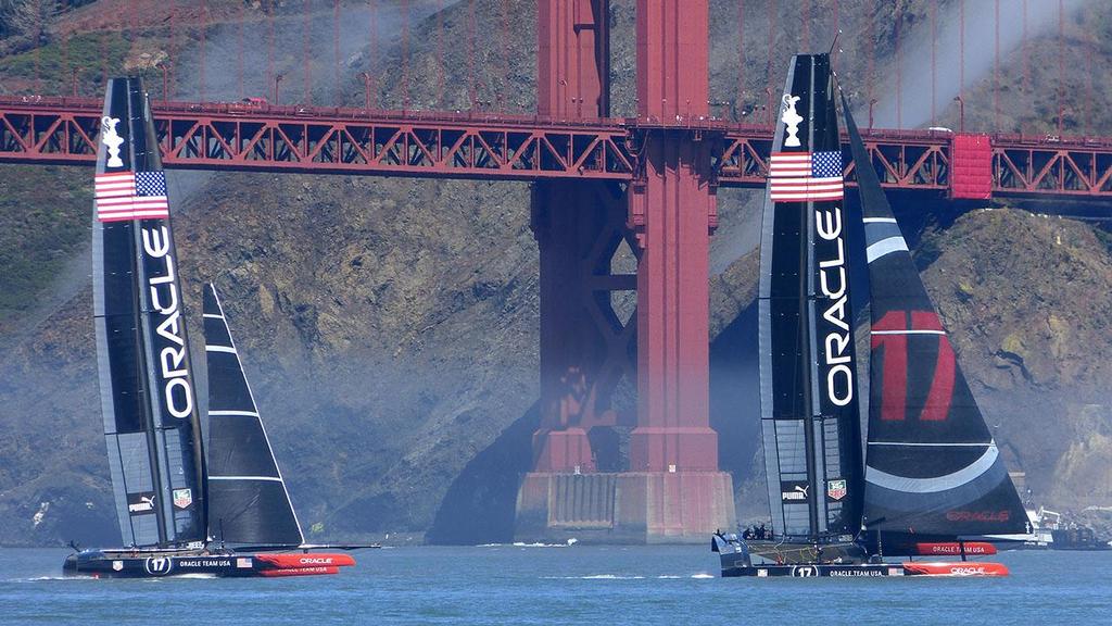 Oracle Team USA’s two boats  sailing in San Francisco Bay for the first time. photo copyright John Navas  taken at  and featuring the  class
