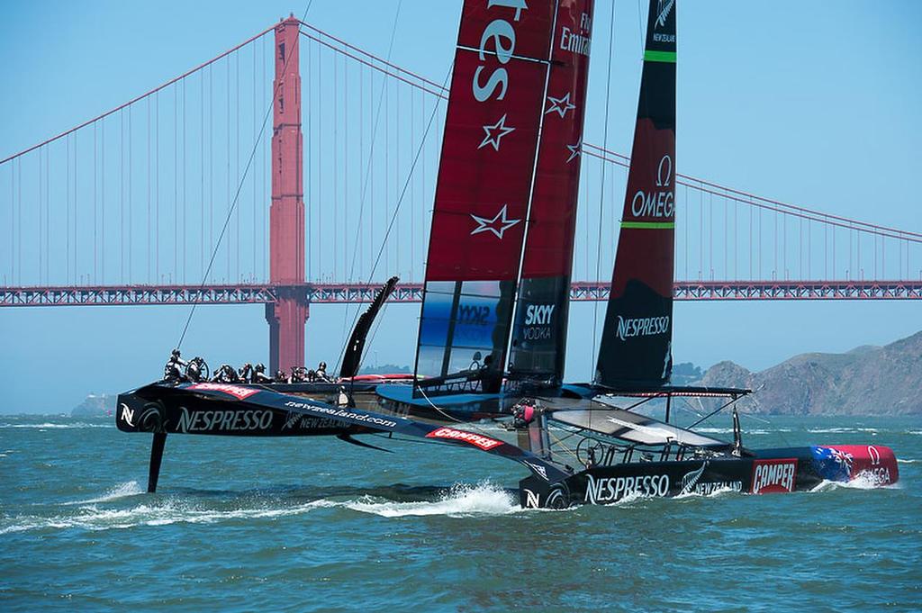 Emirates Team New Zealand AC72, NZL5 on the bay in San Francisco.  © Chris Cameron/ETNZ http://www.chriscameron.co.nz