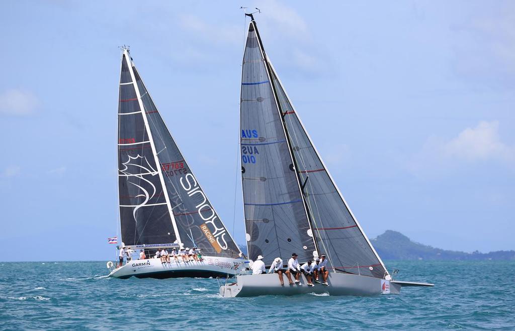 Ichi Ban (foreground) and El Coyote battling it out in IRC Two.  - Samui Regatta 2013 © Samuipics.com