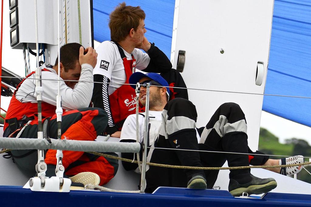 Foredeck crew relax aboard V5 - Start Auckland Suva Race June 1, 2013 photo copyright Richard Gladwell www.photosport.co.nz taken at  and featuring the  class