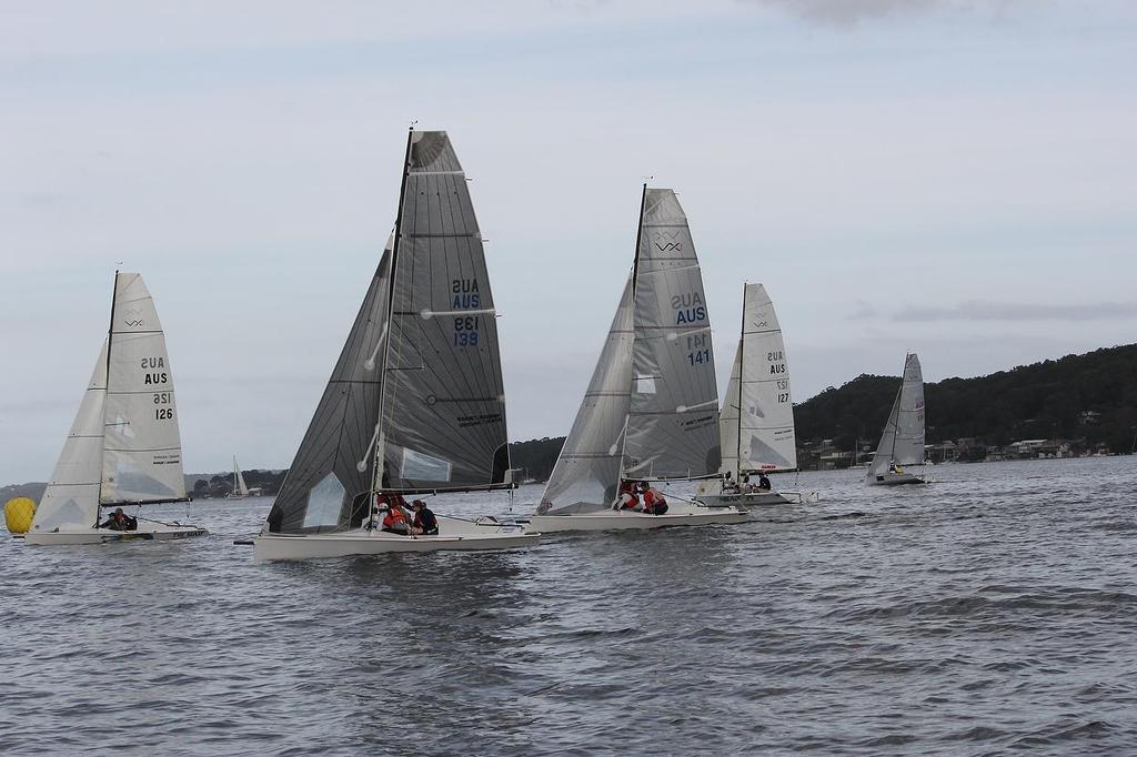 Upwind on Day 2 Fred kasparek in the lead - VXOne Mid Winters - Lake Macquarie, NSW © Andrew York