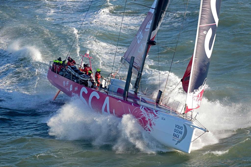 Volvo Ocean Race 2014/15 Team SCA depart Southampton for their training base in Lanzarote<br />
 © Rick Tomlinson/Volvo Ocean Race http://www.volvooceanrace.com