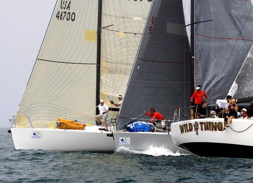 2013 Ullman Sails Long Beach Race Week- Wild Thing escapes close encounter   at windward mark in PHRF-1 class   © Rich Roberts / photo boat captain Mike Learned .