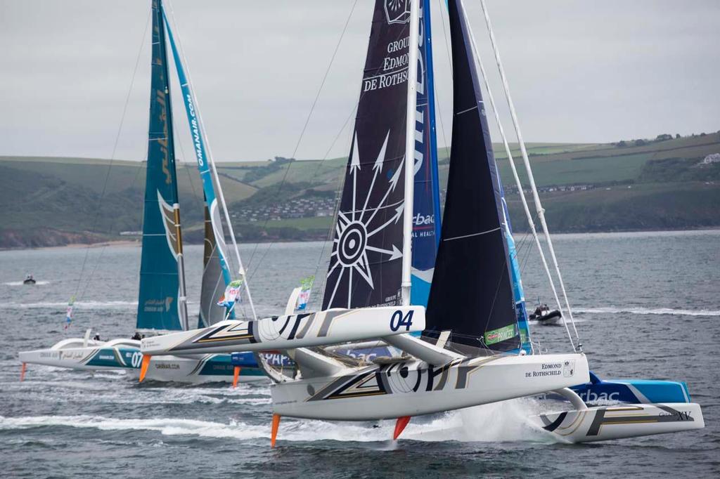 La Route des Princess 2013 - Oman Air - Musandam and Edmond de Rothschild in action during the InPort race today, close to the city of Plymouth photo copyright Lloyd Images http://lloydimagesgallery.photoshelter.com/ taken at  and featuring the  class