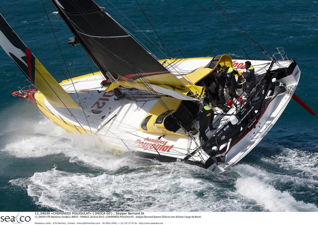 ``Cheminees Poujoulat`` , skipper Bernard Stamm (SUI) en mer d'Iroise ( large de Brest) photo copyright TH Martinez/Sea&Co/onEdition taken at  and featuring the  class