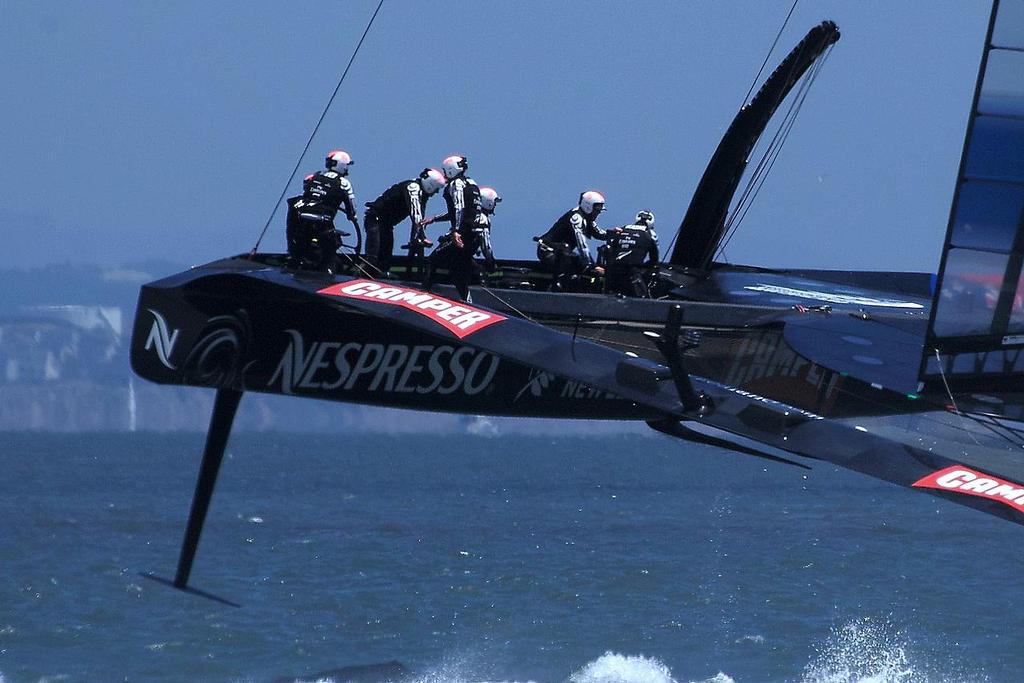 ETNZ crew, looking like something out of Star Wars - 2013 Louis Vuitton Cup, Round Robin 1, Race 1 photo copyright Chuck Lantz http://www.ChuckLantz.com taken at  and featuring the  class