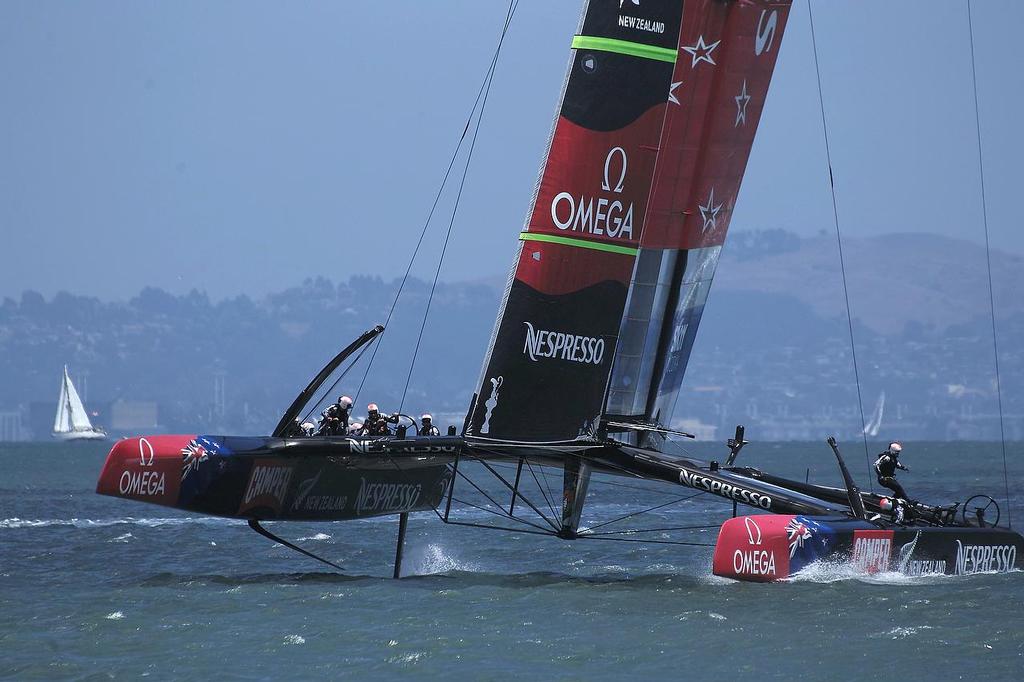 ETNZ racing up the Cityfront - 2013 Louis Vuitton Cup, Round Robin 1, Race 1 © Chuck Lantz http://www.ChuckLantz.com