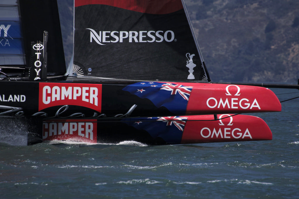 ETNZ&rsquo;s twin hulls and stunning graphics - America&rsquo;s Cup 2013 - LVC race 1 photo copyright Chuck Lantz http://www.ChuckLantz.com taken at  and featuring the  class