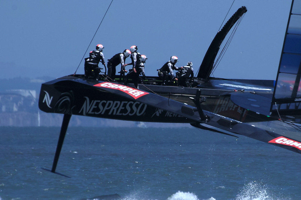 ETNZ crew, looking like something out of Star Wars - America's Cup 2013 - LVC race 1 photo copyright Chuck Lantz http://www.ChuckLantz.com taken at  and featuring the  class