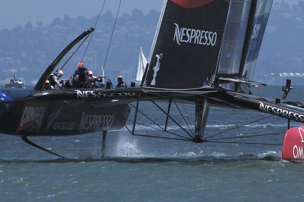 A close look at the underbody support structure - America's Cup 2013 - LVC race 1 photo copyright Chuck Lantz http://www.ChuckLantz.com taken at  and featuring the  class