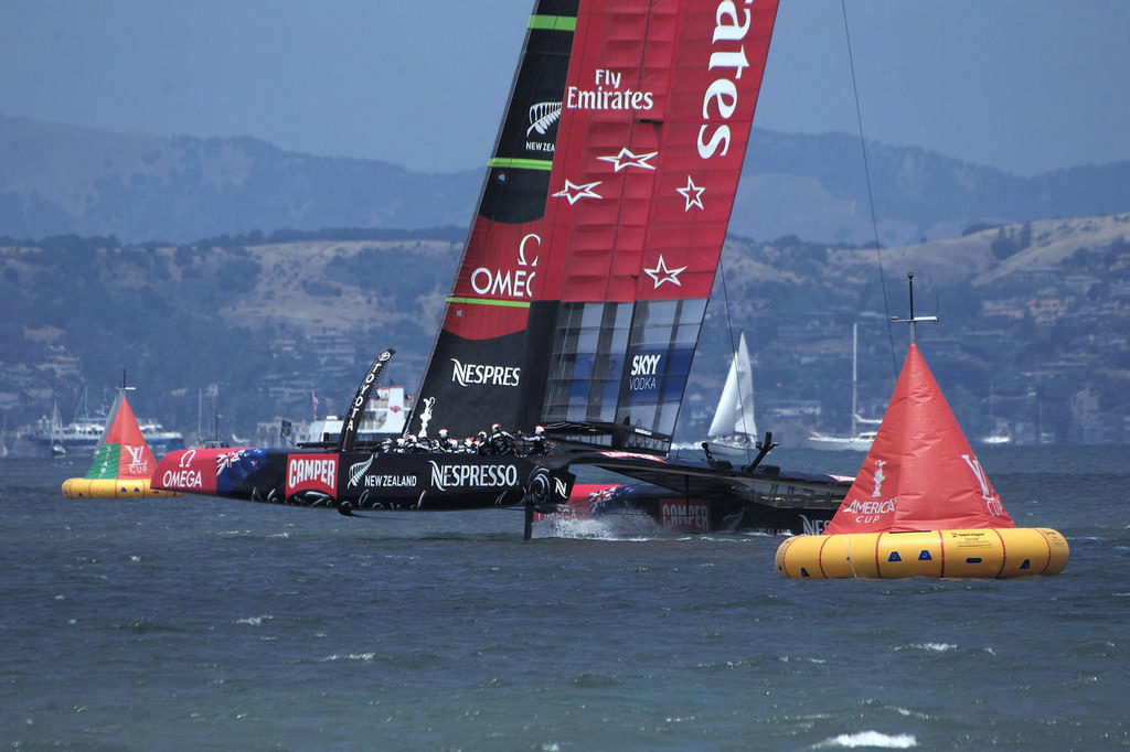 ETNZ passes two of the new mid-course marks. - America's Cup 2013 - LVC race 1 photo copyright Chuck Lantz http://www.ChuckLantz.com taken at  and featuring the  class