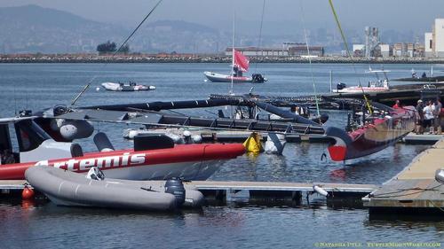 Artemis haulout - starboard hull and platform is raised © Natasha Pyle http://www.turtlemoonworld.com