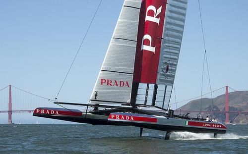 Luna Rossa (ITA) goes foiling on San Francisco Bay for the first time, May 18, 2013 © Carlo Borlenghi/Luna Rossa http://www.lunarossachallenge.com