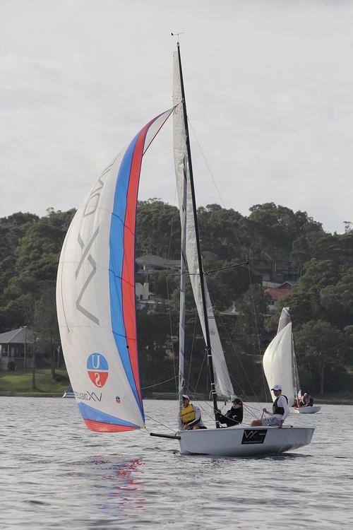 Scott Lawson, Harry and Kiera who swapped the helming every race and finished third - VXOne Mid Winters - Lake Macquarie, NSW © Andrew York