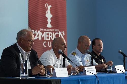 ACEA Press conference following Artemis AC72 capsize and loss of Andrew Simpson - Stephen Barclay (ACEA CEO) - Ian Murray (ACRM CEO) - Captain Matt Bliven (US Coast Guard) - Captain Tom Cleary (SFPD) / San Francisco (USA)  © Guilain Grenier Oracle Team USA http://www.oracleteamusamedia.com/