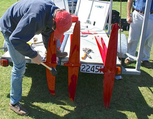 T-Foils of the same type used in Oracle Team USA’s contentious rudders. The T-Foils are used on foiling moths but adjustable foils were deliberately written out of the AC72 rule.  © Richard Gladwell www.photosport.co.nz