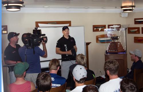 James Spithill visits the Gov Cup teams in July 2012 © Mary Longpre