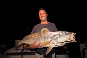 Gary displays a nice jewie from an epic session of a dozen fish caught and released. photo copyright Jarrod Day taken at  and featuring the  class