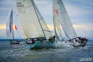 A group of five Farr 40-footers rounds the top mark in close proximity during the first day of racing at the New York Yacht Club Annual Regatta. - Farr 40 Class at New York Yacht Club Annual Regatta photo copyright Sara Proctor http://www.sailfastphotography.com taken at  and featuring the  class