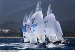 470 Men: GER 55 - WAGNER Jasper / BALDEWEIN Dustin ARG 7 - CALABRESE Lucas / DE LA FUENTE Juan - ISAF Sailing World Cup Hyeres photo copyright  Jean-Marie Liot /DPPI/FFV taken at  and featuring the  class