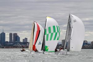 Group of Thompson 7s stick together downwind - Australian Sports Boat Association National Championships 2013 photo copyright Teri Dodds http://www.teridodds.com taken at  and featuring the  class