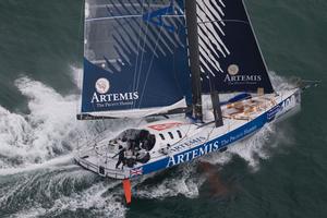 The Artemis Challenge 2012 at Aberdeen Asset Management Cowes Week. The Isle of Wight. UK. Teams of monohull IMOCA 60s and multihull MOD 70s race around the island to claim Â£12,000 for charity today. ..IMOCA Open60 Artemis Ocean Racing 2 skippered by Olympic silver medalist Nick Dempsey and match racer Lucy Macgregor. photo copyright Artemis Challenge taken at  and featuring the  class