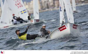 ISAF Sailing World Cup Palma 2013 - Belcher and Ryan taking lead into the medal stages of 49er class photo copyright Jesus Renedo / Sofia Mapfre http://www.sailingstock.com taken at  and featuring the  class