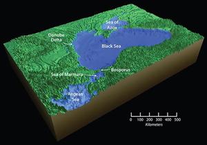 The breach of the Bosporus sill connected the Black Sea to the Sea of Marmara and the world ocean. As glaciers melted and global sea levels began to rise, the Black Sea also rose, bringing it to its present day level. photo copyright Jack Cook / WHOI http://www.whoi.edu/ taken at  and featuring the  class