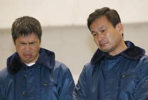 Photo from Japan Times: Mitsuhiro Iwamoto (left), 46, and newscaster Jiro Shinbo, 57, attend a news conference after they were rescued Friday by the Maritime Self-Defense Force in the Pacific Ocean. Iwamoto, a veteran sailor who is visually impaired, and Shinbo left Onahama port in Iwaki, Fukushima Prefecture, on Sunday bound for San Diego, California, but ran into stormy weather. | KYODO photo copyright  SW taken at  and featuring the  class