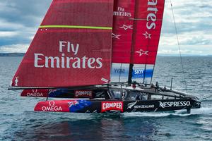 Emirates Team New Zealand sail NZL5 for the last time in New Zealand before being shipped to San Francisco. 3/4/2013 photo copyright Chris Cameron/ETNZ http://www.chriscameron.co.nz taken at  and featuring the  class