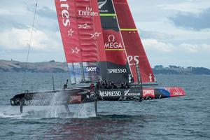 Emirates Team New Zealand sail NZL5 for the last time in New Zealand before being shipped to San Francisco. 3/4/2013 photo copyright Chris Cameron/ETNZ http://www.chriscameron.co.nz taken at  and featuring the  class