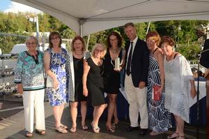 Etoile, a Stellar 52, skippered by Anne Kolker from New York, NY the Marion Bermuda Race yacht crewed entirely by females won the ANCIENT MARINER'S GOLDEN TEAPOT TROPHY for the crew having the highest average age that finishes the race. His Excellency the Governor of Bermuda Mr. George Fergusson poses with the ladies of Etoile. photo copyright Talbot Wilson taken at  and featuring the  class