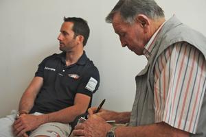 Bob Fisher tries to interview Ben Ainslie, over the din from the photographers - America’s Cup WS, Naples Media Conference April 16, 2013 photo copyright  SW taken at  and featuring the  class