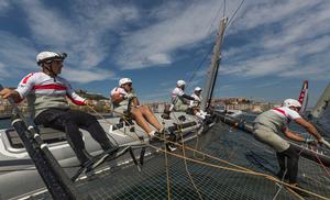 Napoli, 17/04/13
ACWS 45 Napoli
Swordfish on board
Photo: Â© Luna Rossa/Carlo Borlenghi photo copyright Carlo Borlenghi/Luna Rossa http://www.lunarossachallenge.com taken at  and featuring the  class