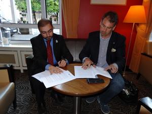 Dr. Khalid Al Zahed, WPPA Vice President & Robert Stark, Marinepool President and CEO, sign the three year agreement at Marinepool’s headquarters in Munich photo copyright Karien Jonckheere taken at  and featuring the  class