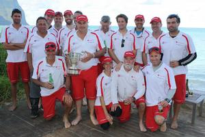 Hempel Gosford to Lord Howe Island Yacht Race 2013 -  SEx II crew pose for group shot outside the Pinetrees boatshed. photo copyright Ashleigh Evans taken at  and featuring the  class