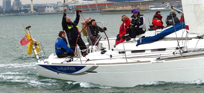 The VIPs – Sarah Treseder & John Derbyshire (RYA) and Mark Brian (BUCS) - having a blast - British University Yachting Championships 2013 © Paul Edward Renshaw