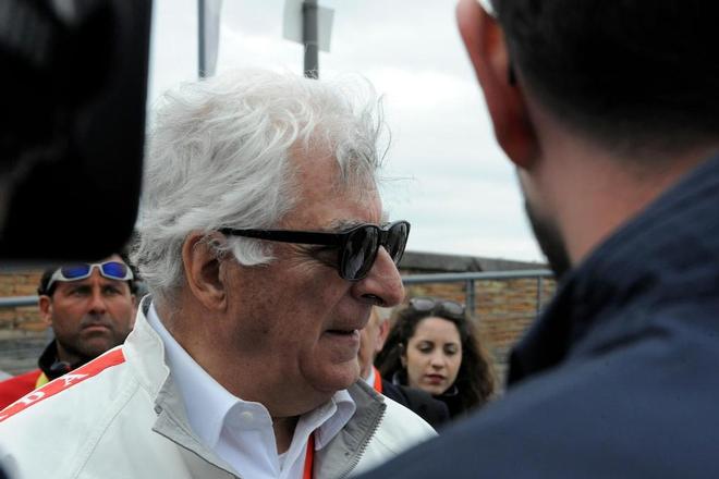 Mr Bertelli speaks to the press at the ACWS in Naples Italy at the ACWS after his team wins in Naples ©  SW