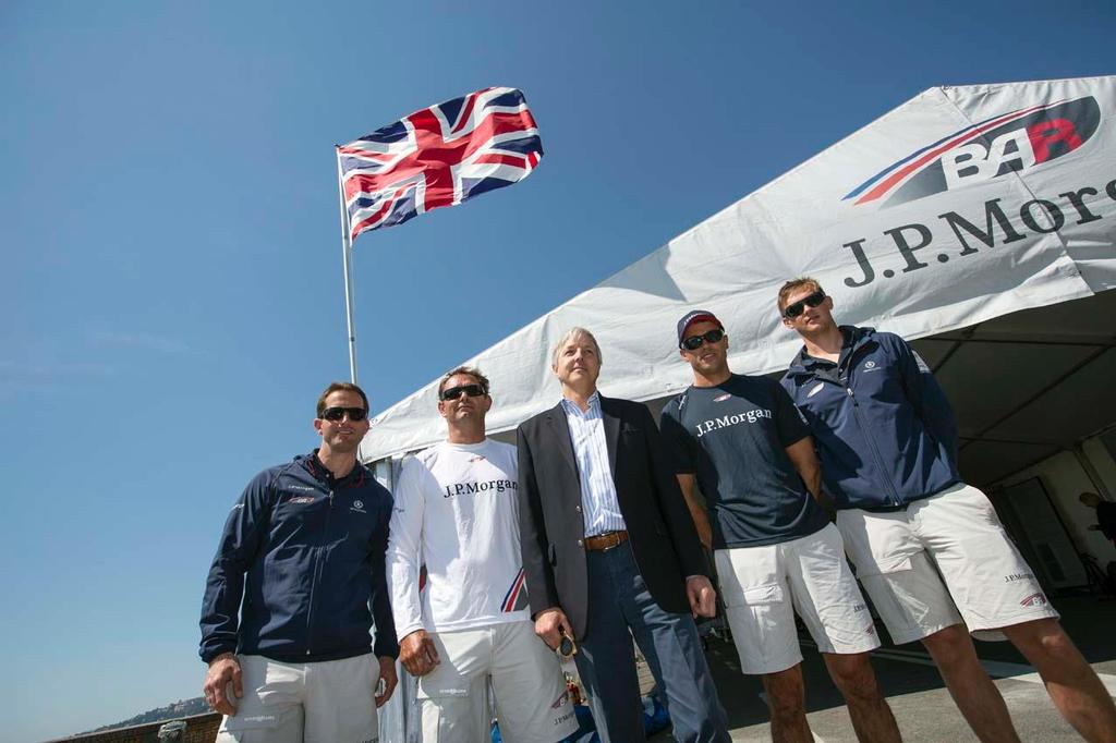 America’s Cup World Series Naples/ ACWS Naples. Italy. Christopher Prentice CMG British Ambassador to Italy with Ben Ainslie skipper of the J.P.Morgan BAR AC45 and his crew © Lloyd Images/J.P.Morgan BAR http://bar.americascup.com/