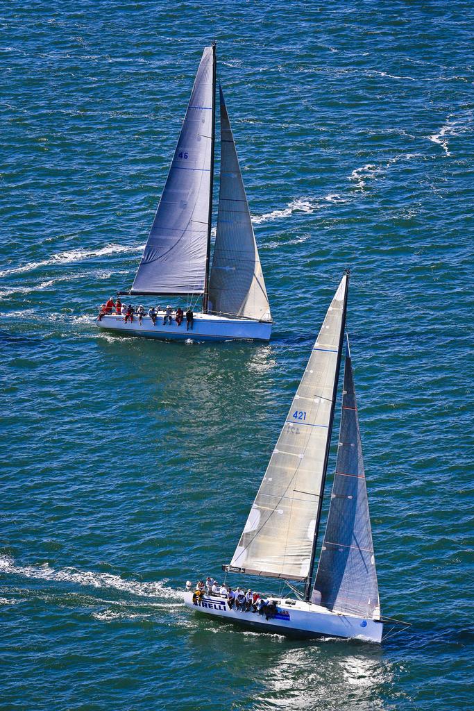 Celestial ahead of Exile, NSW IRC Championships, 2013 Sail Port Stephens day 6 racing.  Sail Port Stephens is hosted by Corlette Point Sailing Club. photo copyright Craig Greenhill Saltwater Images - SailPortStephens http://www.saltwaterimages.com.au taken at  and featuring the  class