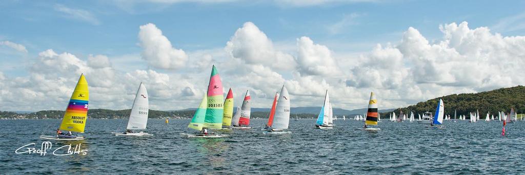 Multihull Division in perfect autumn sailing conditions - 2013 SLAM Combined High Schools Championship © Geoff Childs