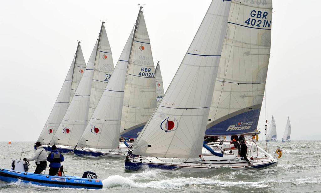 Cambridge Blue (4002) in the fray on Day 1 - British University Yachting Championships 2013 © Sean Clarkson