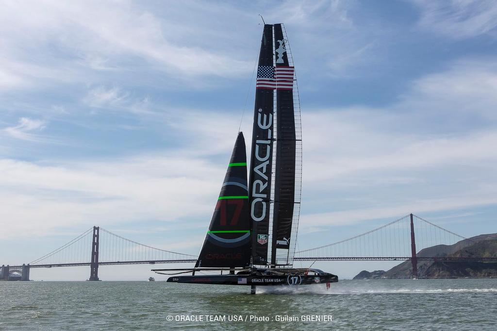 Oracle Team USA&rsquo;s first AC72 shown on Day 15 - March Testing Session San Francisco (USA) photo copyright Guilain Grenier Oracle Team USA http://www.oracleteamusamedia.com/ taken at  and featuring the  class