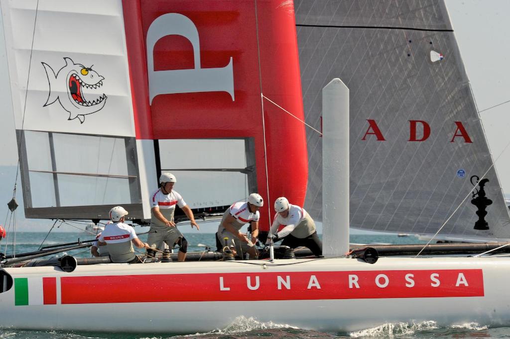 Luna Rossa Piranha place forth in the first race and second in the second race, and are third for the day on the first day of racing at the ACWS in Naples Italy on April 18, 2013 at the ACWS in Naples Italy. ©  SW