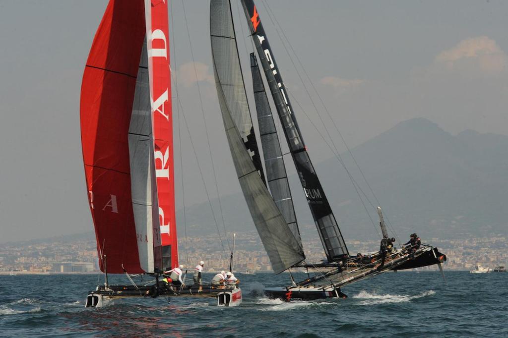 Energy Team wins the second Fleet race but Luna Rossa Swordfish gets a DNF on racing day here in Naples Italy April 19, 2013 for the ACWS. ©  SW